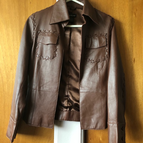 Bebe y2k 90s Brown Leather Jacket - Picture 1 of 4